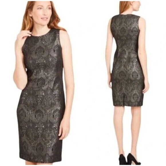 J McLaughlin Belinda Sheath Dress Zahara Jacquard Metallic Sleeveless Black 6‎ - Picture 1 of 11